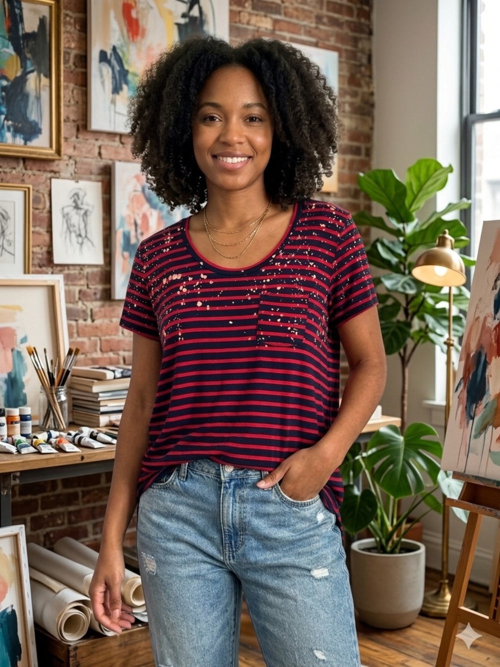 Maurice’s Red Striped Bleached Tee Size XL